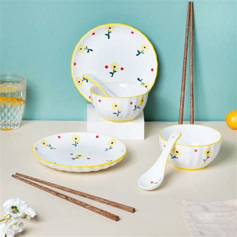 Sunflower 8 Piece Dinner Set For 2 Online - Premium Dinner Set | Nestasia