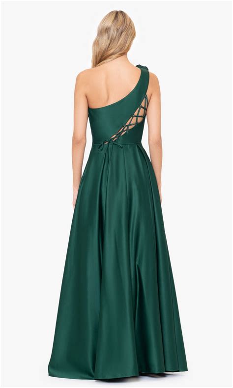 One-Shoulder Long Green Prom Dress with Lace-Up Back