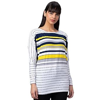 Globus Women White Striped Boat Neck Longline Top : Amazon.in: Clothing ...