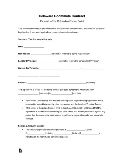 DE Roommate Contract Form - Fill Online, Printable, Fillable, Blank ...