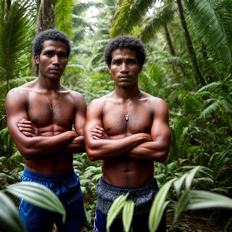 two indigenous Brazilian men from opposite sides facing each other with ...