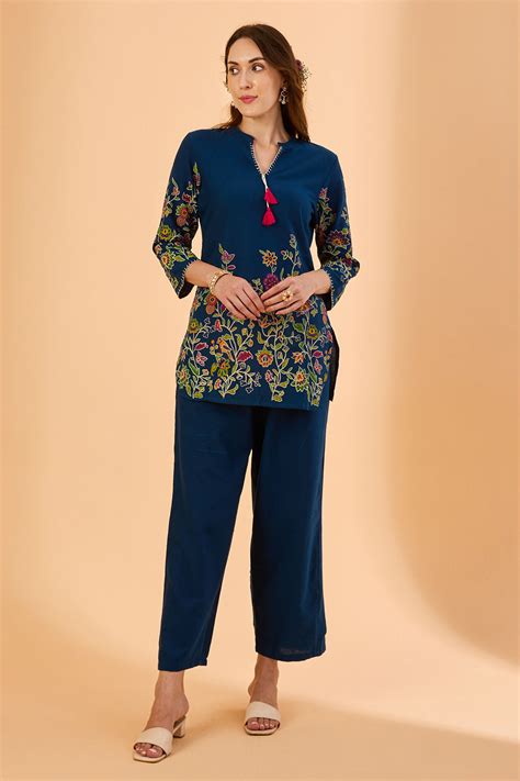 dhartii Teal Floral Print Cotton Co-ord Set