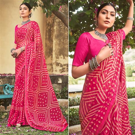 Pink Printed Chiffon Saree