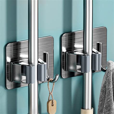 wolpin Mop Holder Hooks with Adhesive Glue (Pack of 2 Pcs) Broom Holder ...