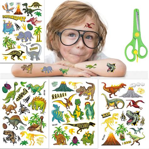Buy Dinosaur Stickers, Glitter Dinosaur Temporary Tattoos Set, Kids ...