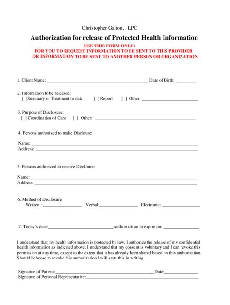 Fillable Online Christopher Galton, LPC Authorization for release of ...