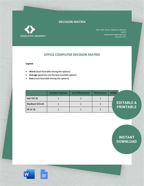 Image result for decision matrix template