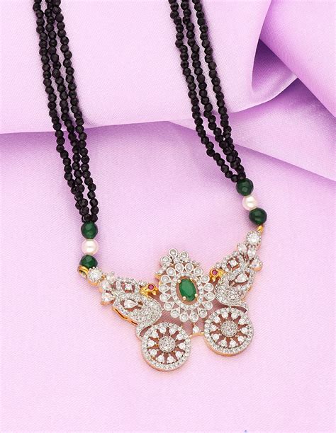 Zirconia Crystal Black Bead Mangalsutra – Violet & Purple Designer ...