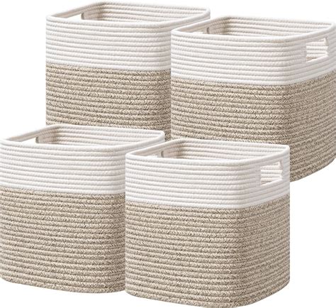 Set of 4 Storage Cubes-11 X 10.5 X 10.5 In, Cotton Rope Basket for ...