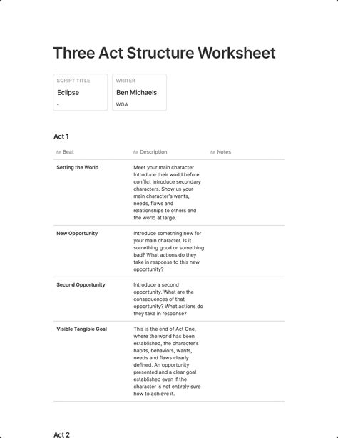 Three Act Story Structure Template | Fanny Printable