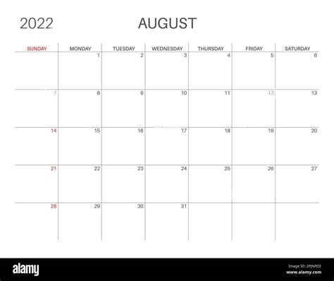Calendar August 2022 Weekly