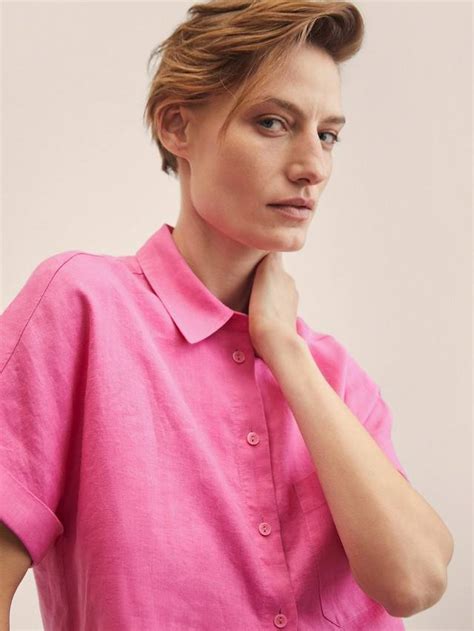 Mango Pai Linen Short Sleeve Shirt, Pink