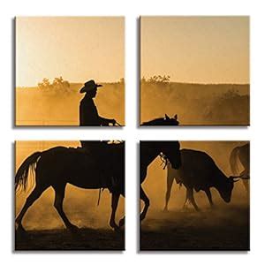 JP London 4 Panels 14in 4 Huge Gallery Wrap Canvas Wall Art Old West ...