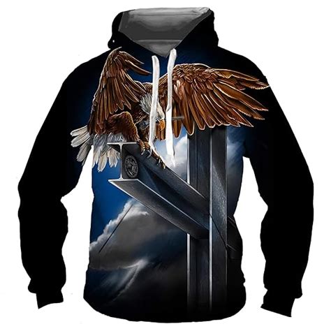 Buy Eagle Hoodies for Men with 3D Designs USA Flag Print Pullover Long ...