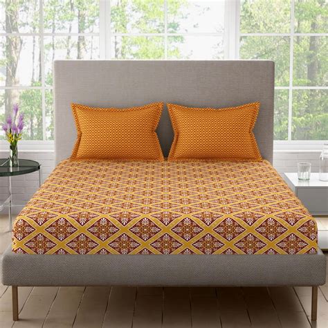 Buy BICHAUNA Malhaar Cotton 120TC Printed 3Pcs Queen Bedsheet Set from ...