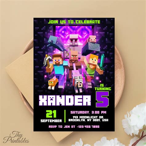Minecraft Bday Invitations Printable Minecraft Personalized Birthday