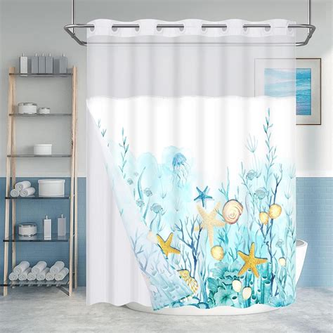 Ikfashoni Seashell Hookless Shower Curtain with Snap in Liner, Ocean ...