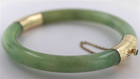 Jadeite, 14k Yellow Gold Bracelet For Sale at 1stDibs | jade bangle with gold clasp, 14k jade ...
