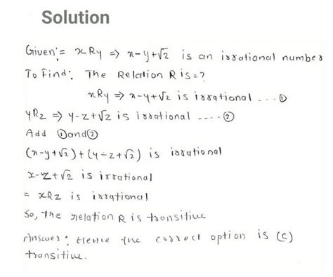 Q) For real no’s x and y define xRy if and only if x – y +2 is an ...