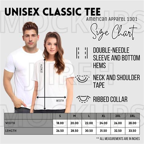 American Apparel 1301 Size Chart, Unisex American Apparel 1301 Classic ...