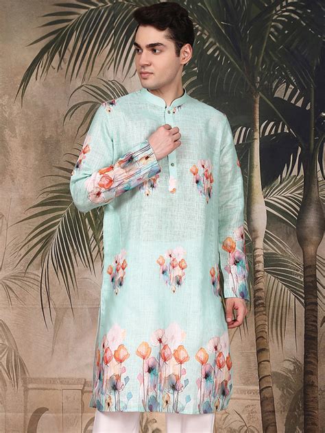 Sanwara’s Cotton Digital Floral Printed Sea Green Kurta – Sanwara Fashions