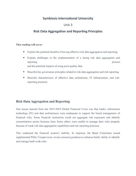 Unit 3 Risk Data Aggregation - Symbiosis International University Unit ...