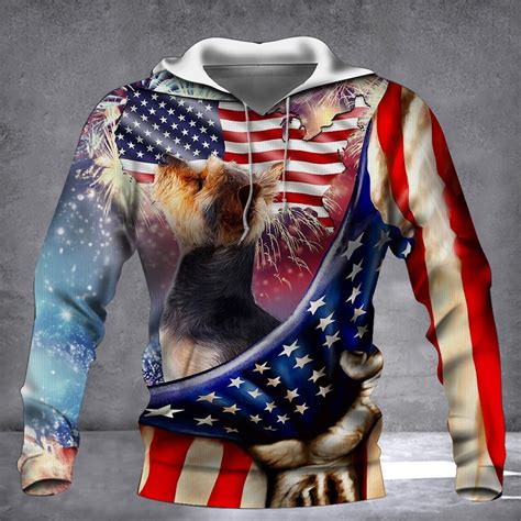 Yorkie Independence Day American Flag Hoodie Patriotic Yorkie Lover Fo ...