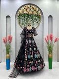 Black Graceful Soft Net Semi-Stitched Lehenga Choli Set with