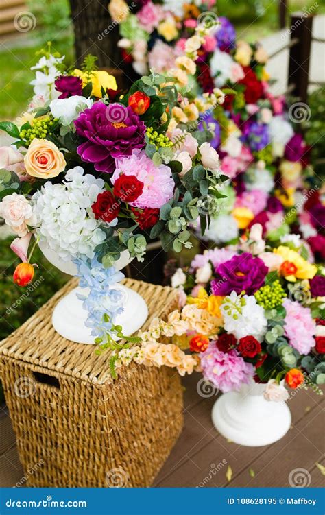Artificial Flowers in a Vase. Large Bouquet. Stock Image - Image of ...