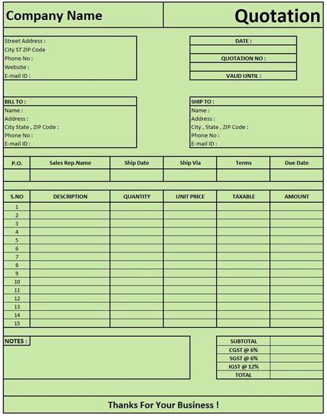 Image result for Excel Quotation Format