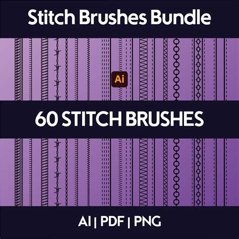 Stitch Brushes Pack - 60 Pre-made Brushes for Illustrator - Stitch ...
