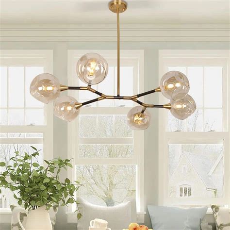 Buy 6-Light Gold and Black Sputnik Modern Linear Ceiling Lamp ...
