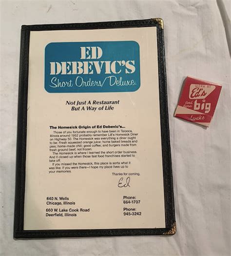 Ed Debevic's - Menu & Matchbook - 1988 - Etsy