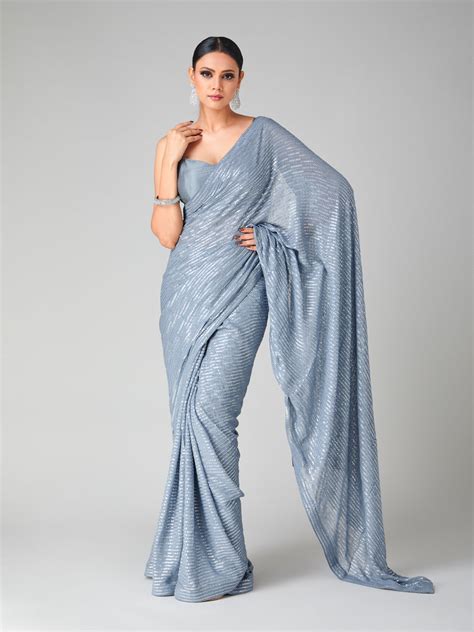 Heavy Sequin Saree In Subtle Gray – Tirumala Designers