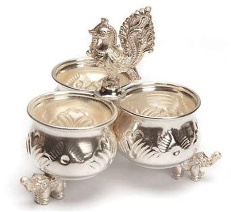 G K EXCLUSIVE German Silver Haldi Kumkum Bharani Box With Peacock ...