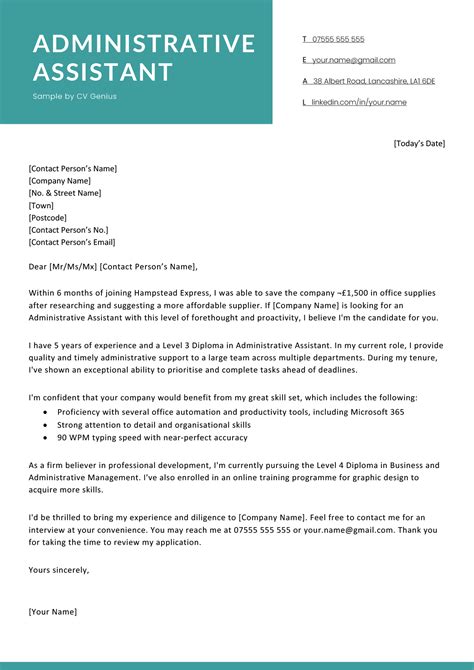 Executive Administrative Assistant Cover