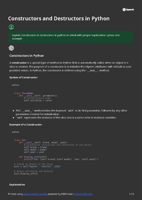 iMPORTANT QUESTIONS PYTHON - Constructors and Destructors in Python ...