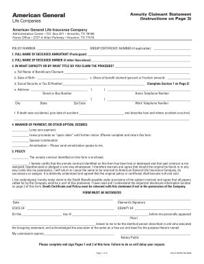 Annuity Claimant Statement Form - Fill Out, Sign & Share Online | pdfFiller