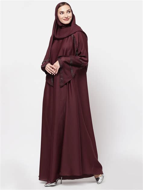 Klotthe Women Maroon Embellished Burqa With Scarves – KLOTTHE®