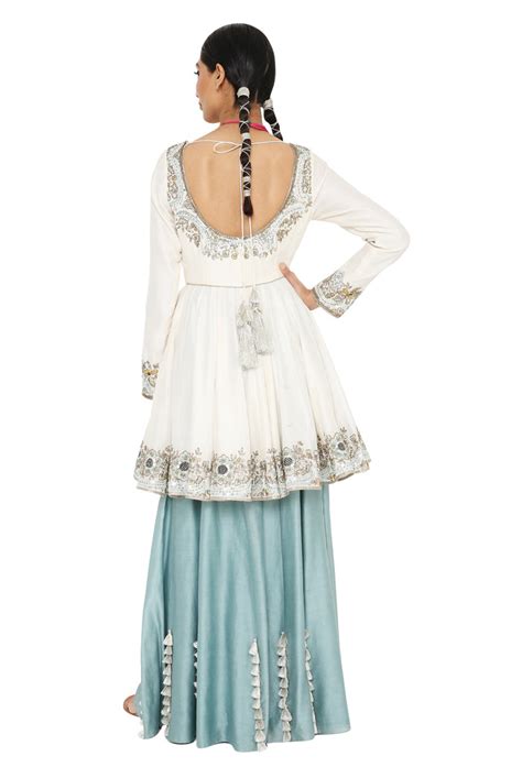 Najma Off White Colour Embroidered Short Anarkali With Blue Colour Sha