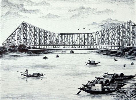 Howrah Bridge - Kolkata Drawing by Somaditya Das