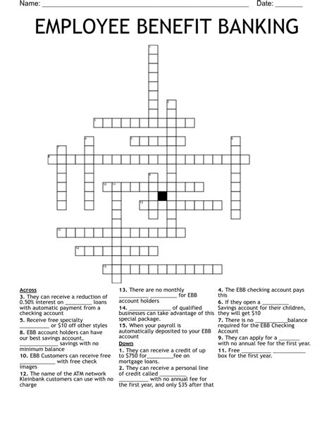 EMPLOYEE BENEFIT BANKING Crossword - WordMint