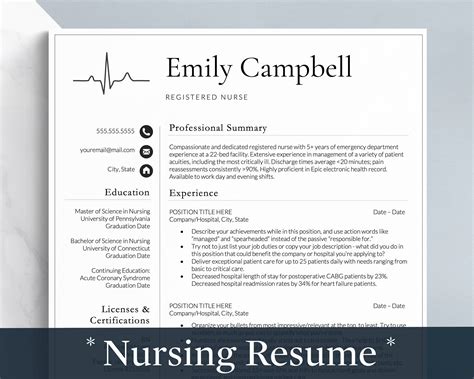 Nursing Resume Template for Google Docs Word & Pages - Etsy España