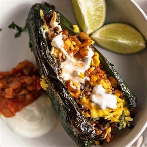 Vegetarian Stuffed Poblano Peppers - Running on Real Food