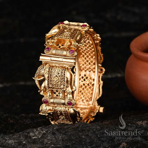 Stunning Bridal Antique Gold Plated Temple Kada Bangles with Ruby ...