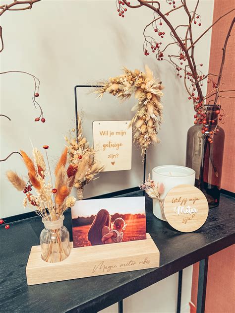 Droogbloemenstuk rechthoek met houten tekst 30 of 40 cm – Made with love