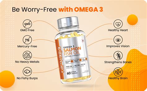 Nirvasa Omega 3 Salmon Fish Oil Capsules for Men & Women|1000mg Omega 3 ...