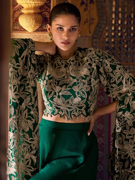 Green Embroidered Chinon Palazzo Suit – Anant Exports