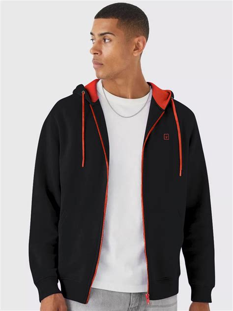 Men's Black, Red Cotton Zippered Hooded Sweatshirt – Urbano Fashion