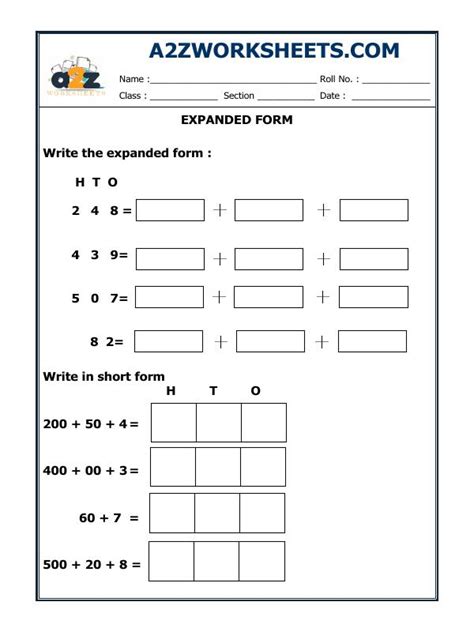 Image result for Expanded Form of Numbers Worksheet